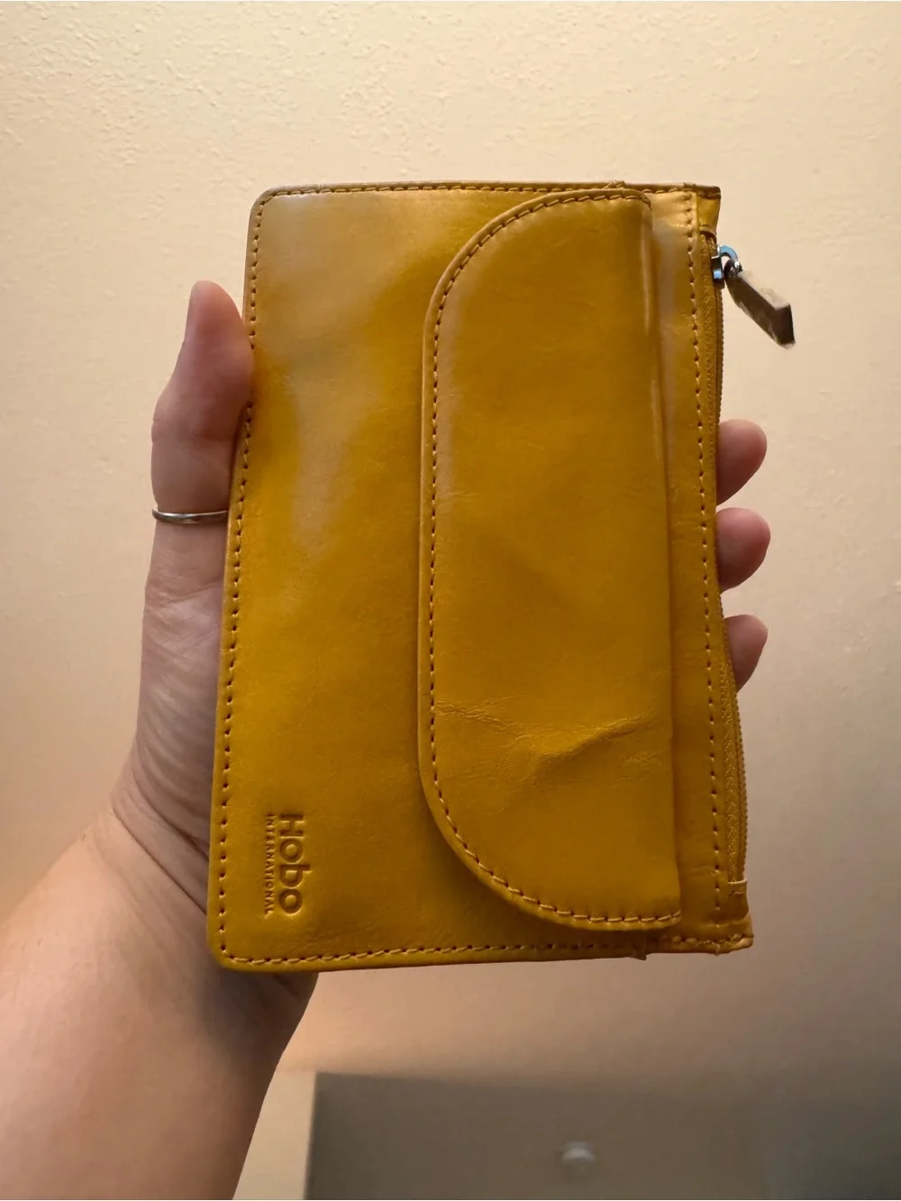 HOBO Glossy Yellow Leather Passport & Card Sleeve with Front Zip